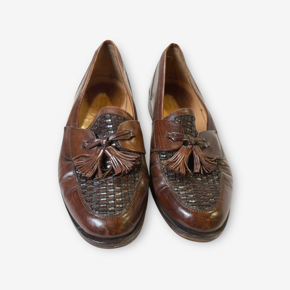 Johnson & Murphy Mens Brown Leather Woven Tassel Loafers  Shoes Slip On Sz 9‎ M